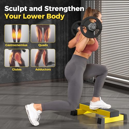 Upgraded Calf Raise Bar for Home Gym Workouts, Standing Calf Raise Machine for Calf Stretching, Squating, Foot Stretching, Anti-Slip Solid Calf Block, Ankle Calf Stretcher. - color: Yellow