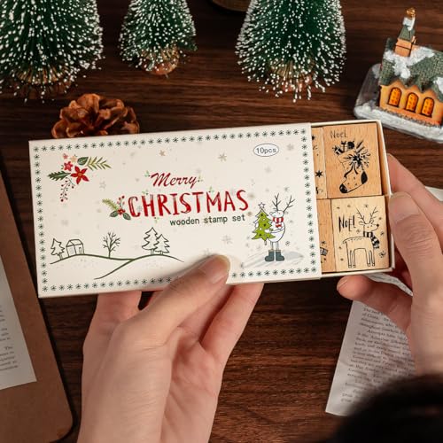 Wooden Rubber Stamp Set, Wood Stamps for Journal, Diary, Scrapbook, Planner, Letter, DIY Craft, Card Making (Chrismas) - color: Chrismas