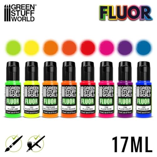 Green Stuff World for Models and Miniatures Set of 8 Fluor Paints 9353