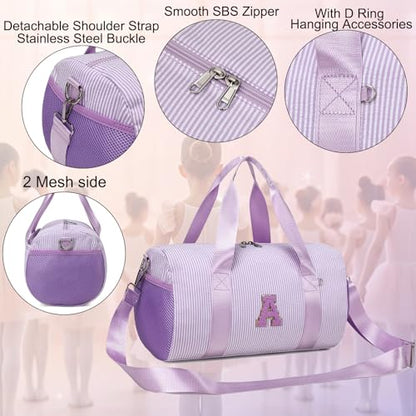 Girls Dance Bags Personalized Initial Gym Bag Ballet Bags Weekender Bags Travel Tote with Adjustable Straps,Birthday Gifts for Toddler Girls Kids Teens and Women (Purple-M) - color: Purple, style: M