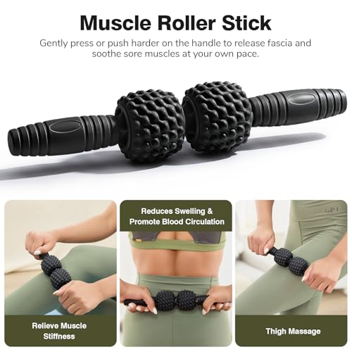 5 in 1 Foam Roller Set for Muscle Recovery & Deep Tissue Massage | Textured Grid Foam Roller, Muscle Roller Stick, Massage Ball, Resistance Band for Physical Therapy, Yoga & Pilates, Black - color: Black