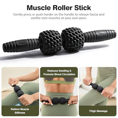 5 in 1 Foam Roller Set for Muscle Recovery & Deep Tissue Massage | Textured Grid Foam Roller, Muscle Roller Stick, Massage Ball, Resistance Band for Physical Therapy, Yoga & Pilates, Black - color: Black