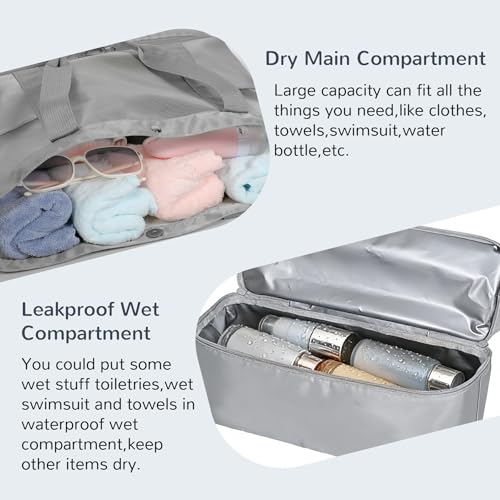 Mesh Tote Beach Bag with Leakproof Wet Compartment - color: Grey