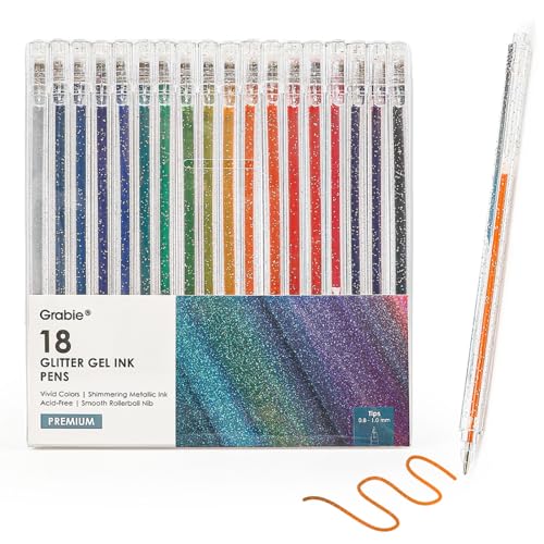 Grabie 18 Color Capped Glitter Gel Pens, Metallic Sparkling | Rich Glitter Effects, Consistent Ink Flow, Comfortable Grip, Precision Writing, Creative Lettering, Coloring - color: 18 Colors Capped Glitter Gel Pens
