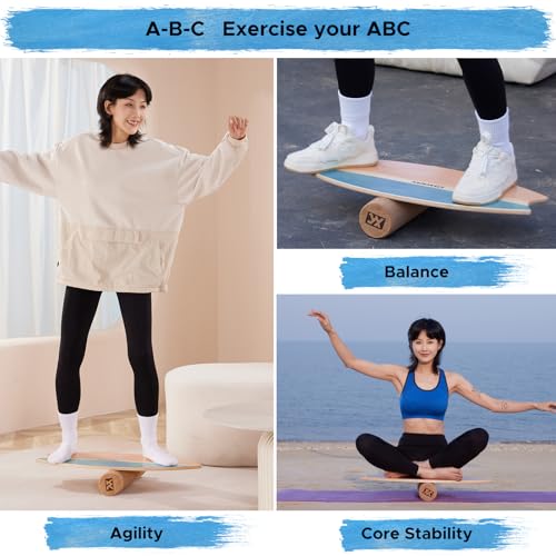 XCMAN Surf Balance Board Trainer with Roller Wooden Exercise Balancing Stability Trainer - Non Slip Surface for Adults Kids|Balance Board for Surfing,Snowboarding,Skateboarding,Hockey,Yoga Training - color: Rocket Blue