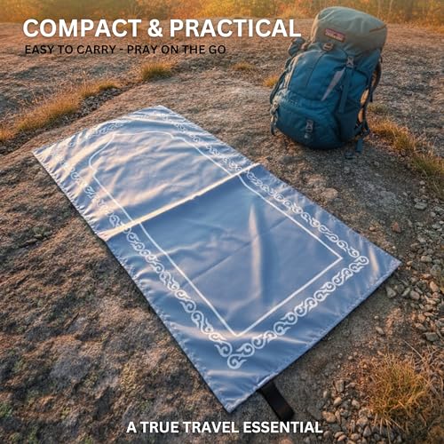 Portable Islamic Pocket Prayer Mat, Waterproof & Lightweight Thin Travel Sajjadah, Foldable Compact Small Muslim Praying Rug with Elastic Band, Essential Salah Gift Accessory - color: Bukhari Gray