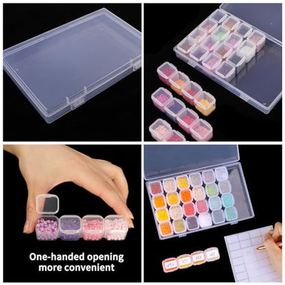 Diamond Painting Storage Boxes 6 Pack 28 Grid 168 Slots Bead Organizer | Clear Plastic, Divided Compartments, for Diamond Art Beads Jewelry and Craft Supplies, Portable Project Storage - size: 6pcs
