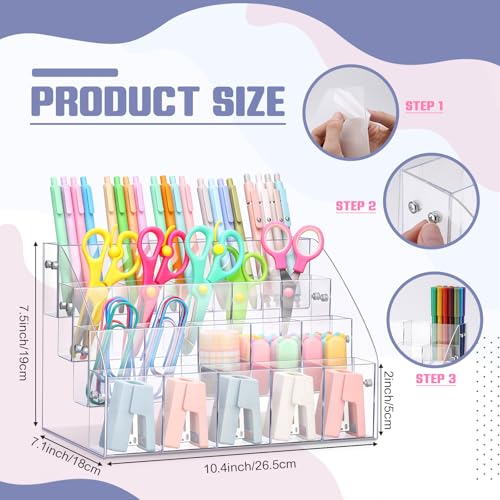Cinnvoice Acrylic Pen Organizer 4 Tier 20 Compartments Clear Vertical Marker & Pencil Holder Large Desk Stationery & Art Supply Storage for Desk, Office, School, Easy Assembly, 10.4 x 7.1 x 7.5 Inch