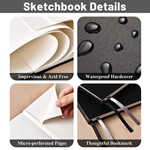 Hardcover Sketch Book, Sketchbook Drawing Pad,160GSM Thick Sketching Paper | Smooth, 46 Sheets/92 Pages, Acid-Free Art Paper, Micro-Perforated Pages, High Quality,Easy Tear Off, Sturdy Binding, 9" x 12"