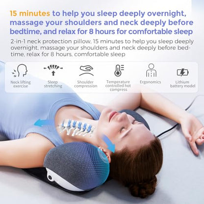 ALPHAY Cervical and Shoulder Massage Pillow, Portable Neck Traction Device, Dynamic Massage, Graphene Heating, Shoulder and Neck Relax Device
