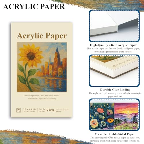 Fuxi Acrylic Paint Book Pad, 2-Pack - 5.5" x 8.5" | 246lb/400gsm Paint Paper for Acrylic Painting, 30 Sheets Per Pad. - color: Ivory Gream