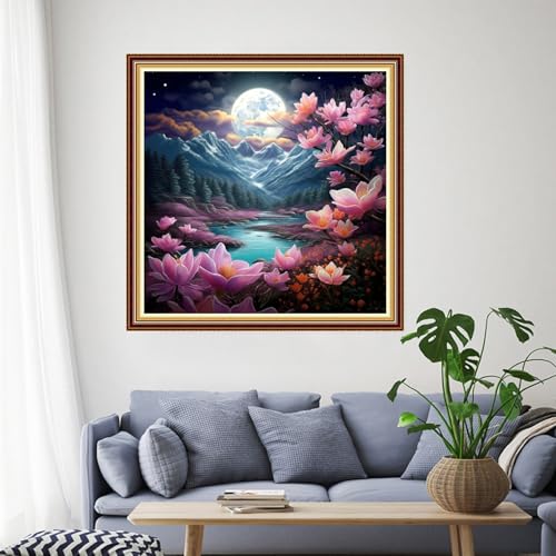 Funchey Stamped Cross Stitch Kits, DIY Cross Stitch Pattern for Adults Beginners Needlepoint Kits Embroidery Kit Arts and Crafts 11CT-Moonlight Scenery 18x18 inch - color: Handicraft patterns19
