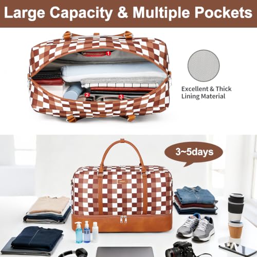 IBFUN Weekender Bags for Women, 21" Travel Duffle Bag with Shoe Compartment - color: F1-Brown