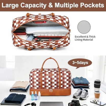 IBFUN Weekender Bags for Women, 21" Travel Duffle Bag with Shoe Compartment - color: F1-Brown