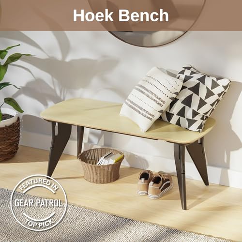 HOEK Multipurpose Bench - Birch with Black Legs, FSC-Certified Plywood | One-Click No-Tools Assembly with Wall Storage Cleat - Scratch-Resistant Waterproof Surface for Everyday Use