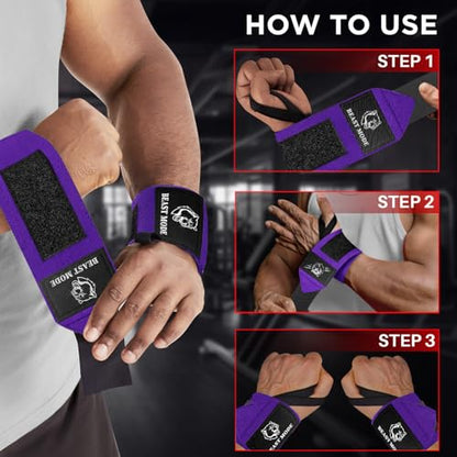 TECEUM Elastic Cotton Weightlifting Wrist Wraps with Thumb Loops, 1 Pair - color: Purple, style: 12" – Beast Mode