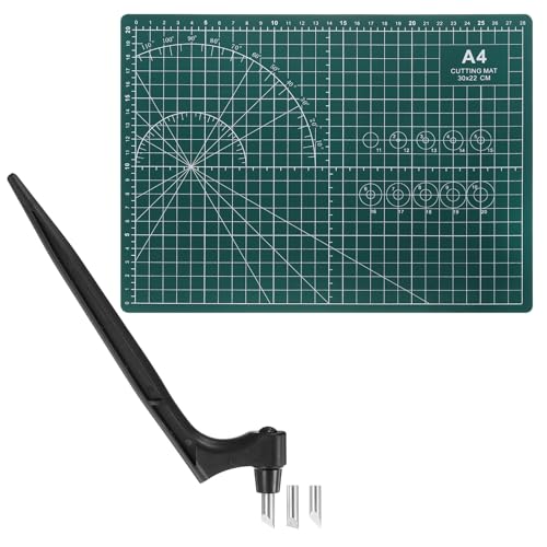 HARFINGTON Craft Cutting Tools 15/30/45 Degree Blades 360 Degree Rotating Blade Stainless Steel Cutter Pen Knife with Mat for DIY Crafts Stencils Scrapbooks, Black - color: Black