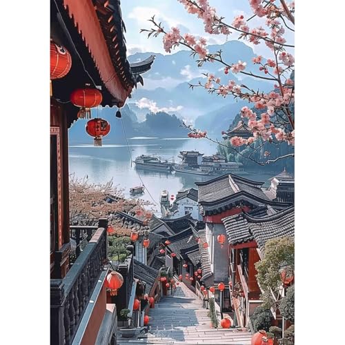 SENQAO Landscape Diamond Art Kits for Adults, Flowers Street Scenery Diamond Painting Kits, 5D DIY Full Drill Crystal Rhinestone Gem Art Craft Kits for Home Wall Decor 12X16 inch - color: flowers street