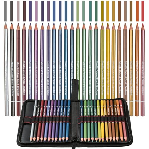 Metallic Pencils,Oil Based Wooden Metallic Colored Pencil Set for Adults Coloring Books Drawing Sketching Art Supplies - color: Metallic