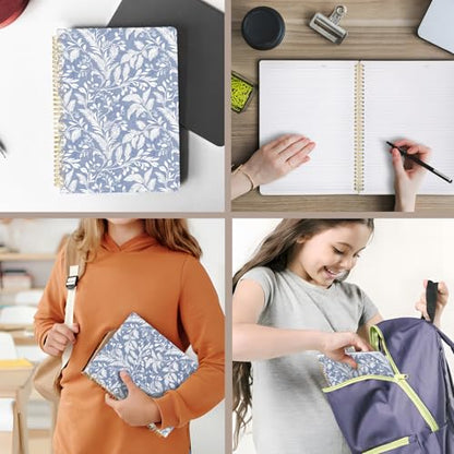 Cute Spiral Notebook journal A4 Aesthetic Pretty Design for Women Girls Kawaii with Pocket, 8.5 x 11 inch, Lined, Blue Leaves - color: Blue Leaves, style: Lined