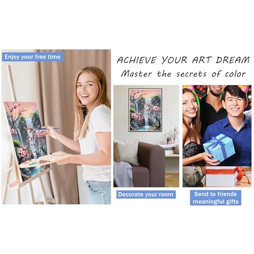 Paint by Numbers with Frame Wooden Easel-Plum Blossom Paint by Number Adult,Waterfall Paint by Numbers Framed Canvas,Adult Paint by Number Kits on Canvas Framed Gifts and Home Wall Decor 12x16inch - color: Plum Blossom
