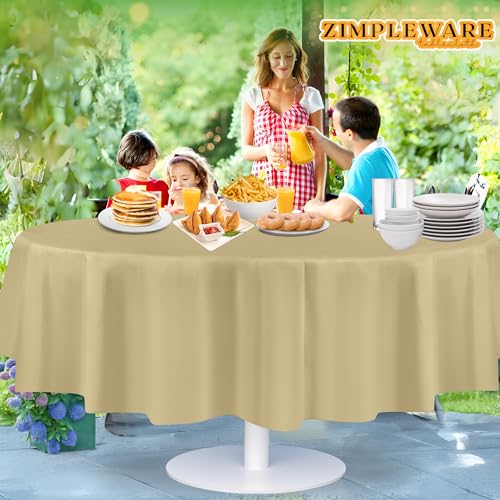 ZIMPLEWARE Premium Beige Plastic Table Cloth Disposable (12 Pack) Round Tablecloth (84in) Party Table Cloths Disposable, Perfect Table Cloth Round Cover for Any Table Up to 6 Feet - color: Beige, size: 12 Pack 84" Round