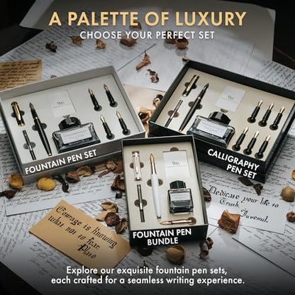 Wordsworth & Black Fountain Pen Gift Set, Medium & Extra Fine Nib, White Rose - color: White Rose Gold