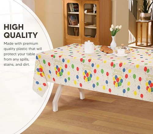 Utopia Kitchen Plastic Table Cloth Disposable [Birthday Check, 12 Pack] | 54x108 Inch Rectangle Tablecloth Waterproof Stain Resistant Party Table Cover - color: Birthday, size: 54X108 Inch - 12PC