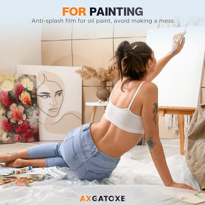 Axgatoxe 12 x 9 Ft Plastic Drop Cloths for Painting (6-Pack) | Plastic Painter's Sheeting & Tarps for Painting Supplies, Waterproof & Dust-proof Furniture/Couch/Floor Protection Cover - size: 6-Pack
