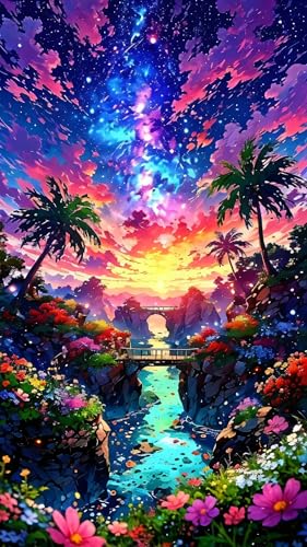 ARTGOTO Large Paint by Numbers for Adults Fantasy Tropical Landscape | 15.7x27.5inch/40x70cm Paint by Number Kit on Canvas, Starry Sky Sunset Acrylic Painting Set with Brushes, No Frame - color: PBN059