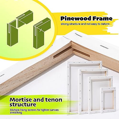 Inburit 12 PCS Multi Size Stretched Blank Canvas for Acrylic & Oil Painting | 12 Pack Canvas Boards for Painting, Art Supplies Paint Canvas, 5x7, 8x10, 9x12, and 11x14 inches (3 of each) - size: 12PCS+(4sizex3)