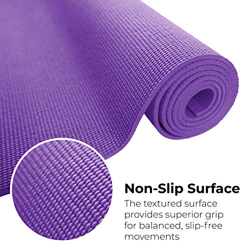 Bulk Yoga Mats, 10 Pack, 4mm Thick, 68x24in | Bulk Non Slip Exercise Mats for Workout, Stretching, Fitness - Wholesale Non Toxic Gym Mats for Home, Schools and Studios - color: Purple