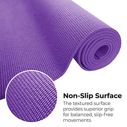 Bulk Yoga Mats, 10 Pack, 4mm Thick, 68x24in | Bulk Non Slip Exercise Mats for Workout, Stretching, Fitness - Wholesale Non Toxic Gym Mats for Home, Schools and Studios - color: Purple
