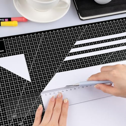 2 Pcs Large Cutting Mat Self Healing,Double Sided,Grid Line And Angles Help To Cut Precisely,Craft Mats for Scrapbooking, Quilting, Sewing and All Arts,Non Slip & Easy Clean ((A3 & A4 Black) - color: Black