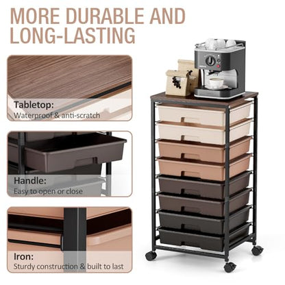 TOOLF Rolling Storage Cart with 8 Drawers,Brown - color: Brown