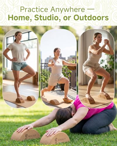 Rocalt Cork Yoga Blocks, Half Moon Foot and Calf Stretching Tool