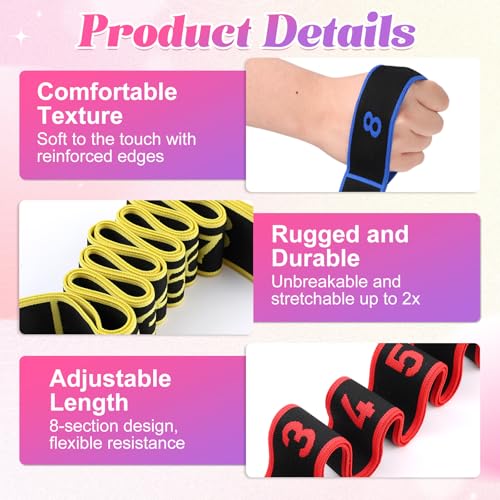 Fitness Resistance Band for Stretching and Yoga, Multifunction Tension Rope,8 Loops Elastic Exercise Bands,Adjustable Bands,for Full Body Stretching Shaping and Training - color: Blue+Purple+Pink