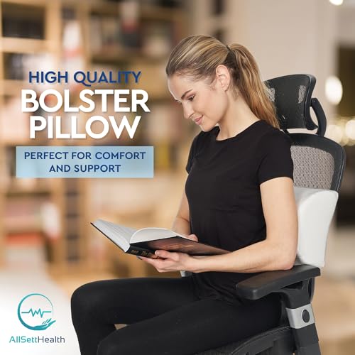 AllSett Health Half Moon Bolster Pillow for Legs, Back and Head (2 Pack) Semi Roll for Ankle and Foot Comfort with White Cotton Machine Washable Cover | Premium Memory Foam | 2 Pillow System - style: Knee Half Moon White (2 Pack)