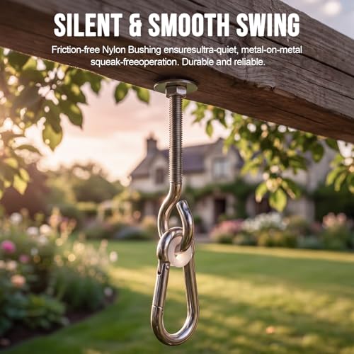Flutesan 2 Pack 4.13 x 3/8" Heavy Duty Nylon Bushing Swing Hanger 661 Lbs, Swing Set Bracket with Snap Hooks Galvanized Iron Hardware for Wood Beams, Porch Swings, Sandbag Hammocks Yoga