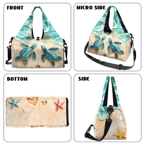 Gym Bag with Yoga Mat Holder Large Tote Bag With Multi Pockets for Women Men Dry Wet Separated Pocket Carryall Yoga Tote Bag for Pilates Travel Workout Office - color: Cute Sea Turtle