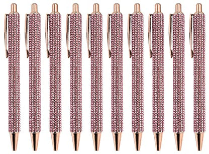 Gullor Click Ballpoint Pens, Diamond-encrusted Ball Pens, Black Ink Medium Point 1mm, for Office Supplies Gift Wedding Birthday - color: Pink, style: 10 Pieces