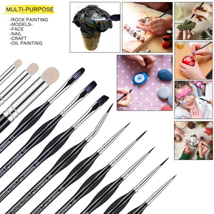 Miniature Paint Brushes Drybrush Set, 12 Sizes | Micro Detail Paint Brush Set, Small Fine Detail Brushes for Acrylic, Watercolors & Paint by Number, Figurine - size: 12 Size