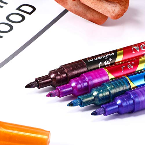 Outus 12 Metallic Marker Pens, Double Line Paint Markers for Black Paper | Glitter Dual Tips, Vivid Ink for Card Making, Scrapbook, Photo Album, Signature Lettering, Art Projects on Dark Surfaces
