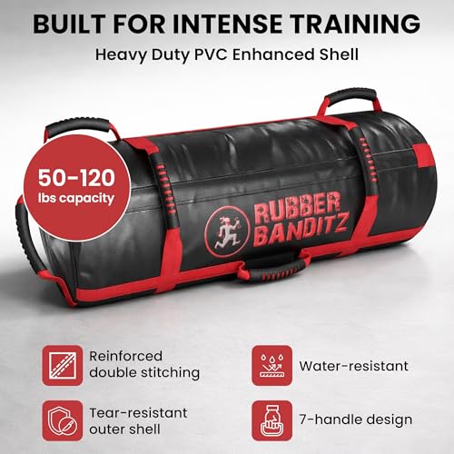 Rubberbanditz- Extra Large Fitness Sand Bag for Workout | Heavy Duty Sand Bags Weights for Crossfit, at Home Workouts, Cross-Training, Conditioning and Exercise - color: Black