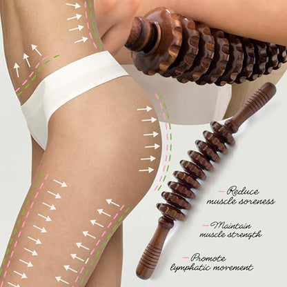 Curved Wood Therapy Massage Stick, Wooden Cellulite Muscle Roller for Legs - color: Brown Curved