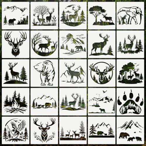 Forest Animal Stencils for Crafts Reusable 25Pcs Stencils(5.8X5.8 inch) | DIY Art Painting Stencil Furniture Decor Kit for Wood Embroidery Wall Silk Screen Journaling - color: Animal 4