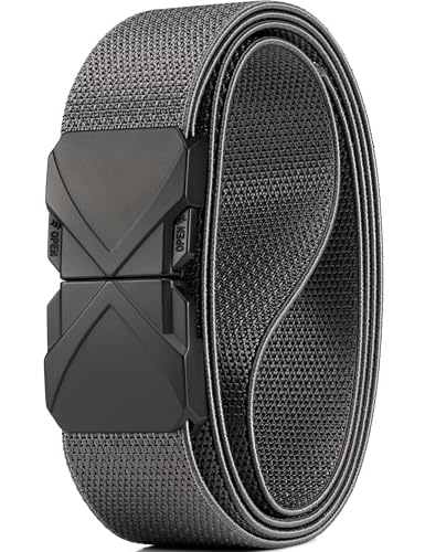 GEIT Stretch Nylon Belt,1 3/8" Elastic Belt with Quick Release Buckle - color: Grey, size: Waist 39"-42" (Length49")