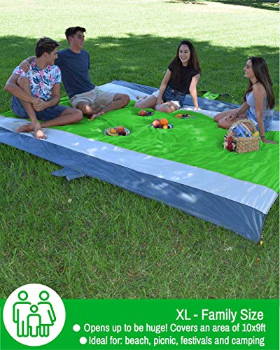 ECCOSOPHY Sandproof Beach Blanket, Oversized Sand Free Mat 9x10 ft - color: Green