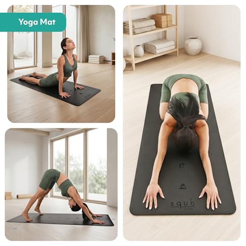 Yoga Mat Thick 5mm – Non Slip Exercise Mat Workout Surface, PU Natural Rubber Grip, Extra Large 183x68 cm Wide Design, Pilates Fitness Training, Includes Strap & Carry Bag - color: BLACK