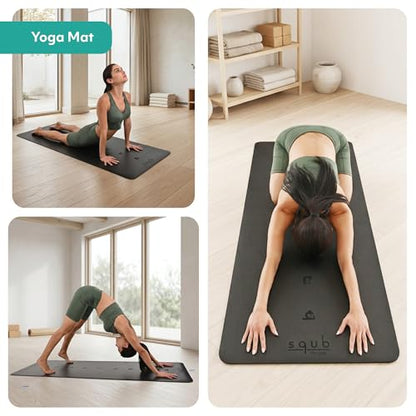 Yoga Mat Thick 5mm – Non Slip Exercise Mat Workout Surface, PU Natural Rubber Grip, Extra Large 183x68 cm Wide Design, Pilates Fitness Training, Includes Strap & Carry Bag - color: BLACK
